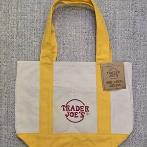 Trader Joe's Yellow and Cream Canvas Tote Bag